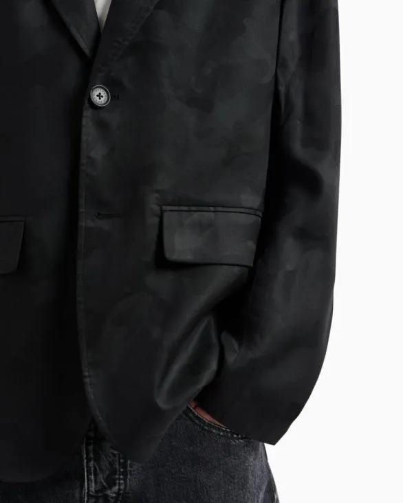 Singlebreasted Camouflage Lyocell Jacket Black Men Armani Matching Sets Singlebreasted Camouflage Lyocell Jacket Black Men Armani Matching Sets