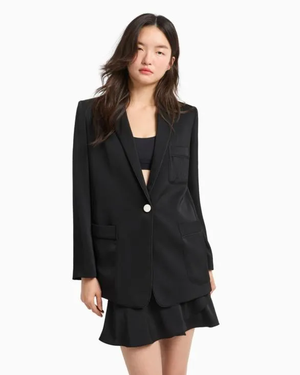 Singlebreasted Jacket In Matte Satin Fabric Black Women Armani Matching Sets Singlebreasted Jacket In Matte Satin Fabric Black Women Armani Matching Sets