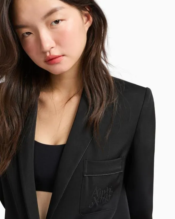 Singlebreasted Jacket In Matte Satin Fabric Black Women Armani Matching Sets Singlebreasted Jacket In Matte Satin Fabric Black Women Armani Matching Sets