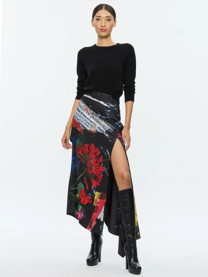 Skirts Women Alice Olivia AYLA ASYMMETRIC HIGH SLIT MIDI SKIRT Azalea Floral
