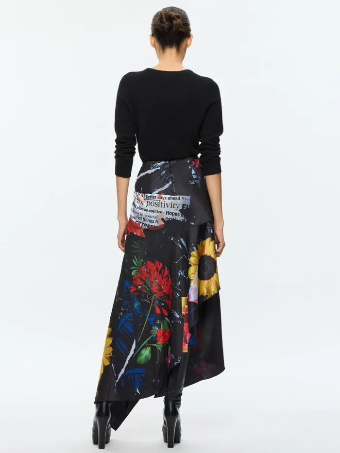 Skirts Women Alice Olivia AYLA ASYMMETRIC HIGH SLIT MIDI SKIRT Azalea Floral
