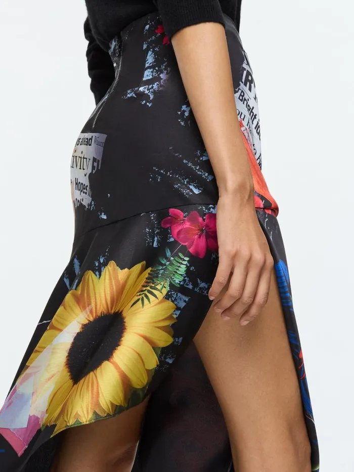 Skirts Women Alice Olivia AYLA ASYMMETRIC HIGH SLIT MIDI SKIRT Azalea Floral