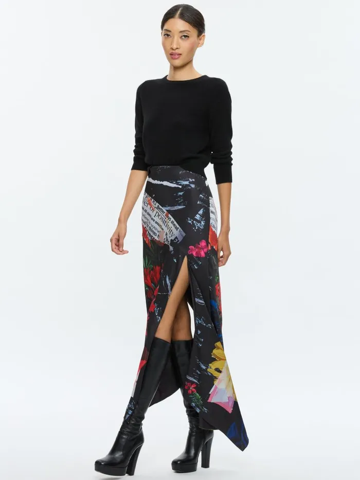 Skirts Women Alice Olivia AYLA ASYMMETRIC HIGH SLIT MIDI SKIRT Azalea Floral