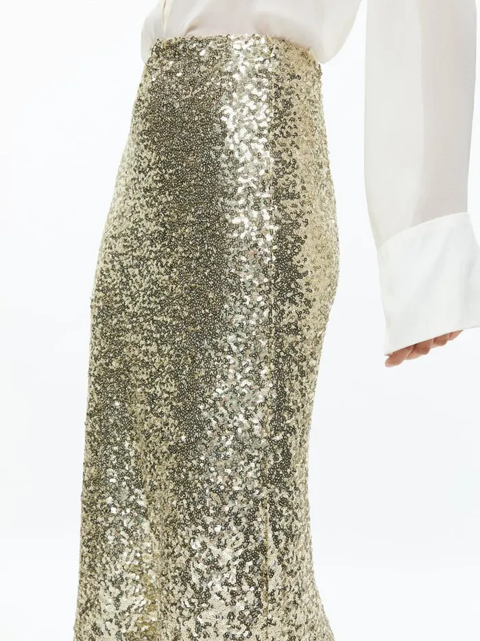 Skirts Women Alice Olivia MAEVE SEQUIN KICK FLARE SLIP SKIRT Champagnesilver