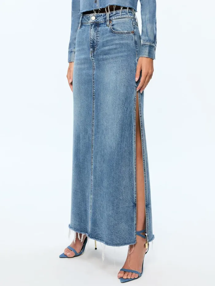 Skirts Women Alice Olivia MARISSA HIGH RISE MAXI SKIRT WITH SIDE SLIT Brooklyn Blue Skirts Women Alice Olivia MARISSA HIGH RISE MAXI SKIRT WITH SIDE SLIT Brooklyn Blue