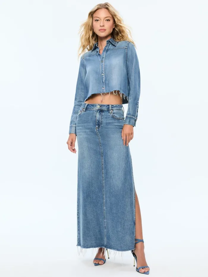 Skirts Women Alice Olivia MARISSA HIGH RISE MAXI SKIRT WITH SIDE SLIT Brooklyn Blue