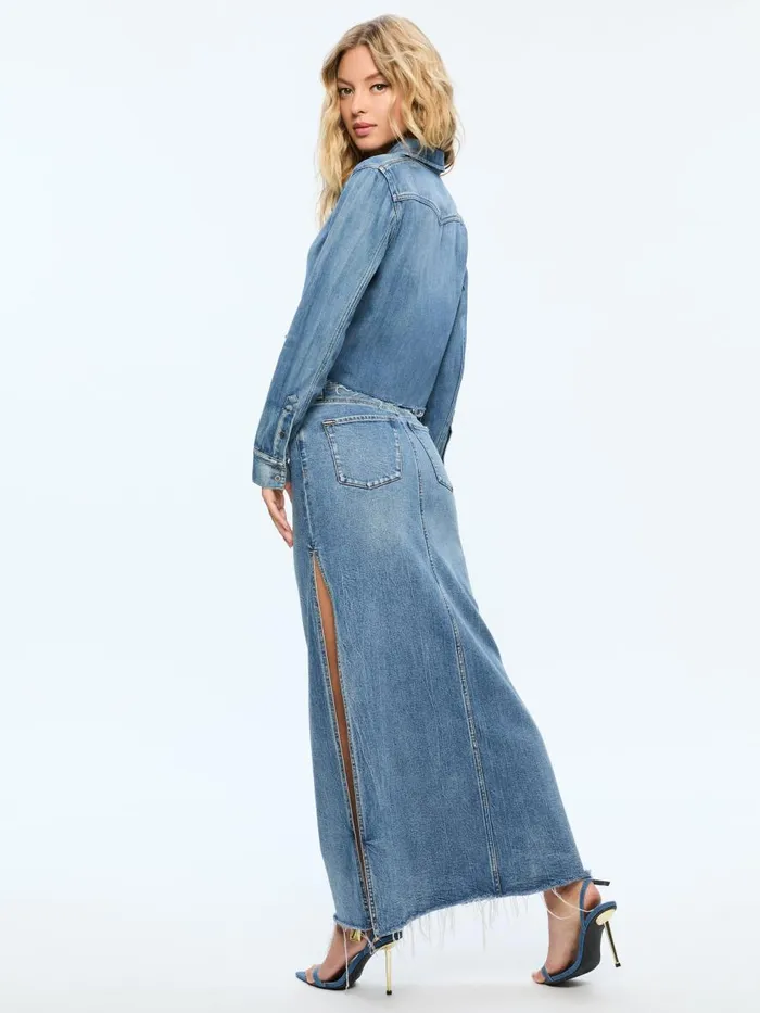 Skirts Women Alice Olivia MARISSA HIGH RISE MAXI SKIRT WITH SIDE SLIT Brooklyn Blue
