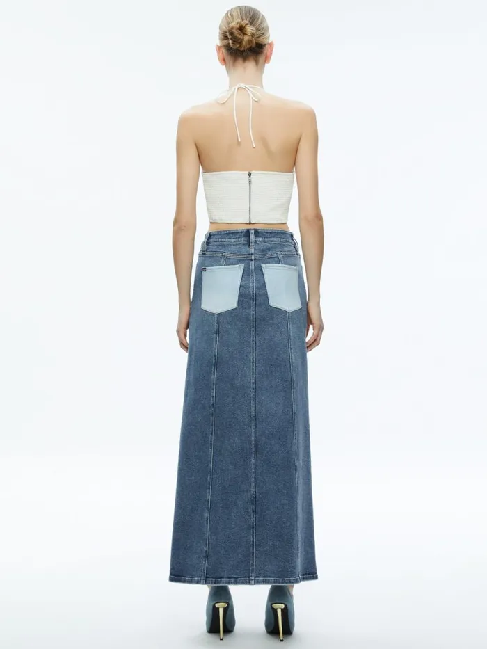 Skirts Women Alice Olivia RYE DENIM TWO TONE MAXI SKIRT Brooklyn Blue