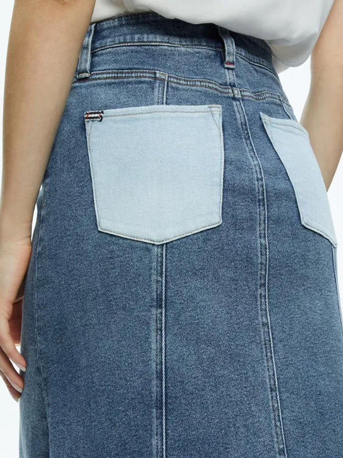 Skirts Women Alice Olivia RYE DENIM TWO TONE MAXI SKIRT Brooklyn Blue