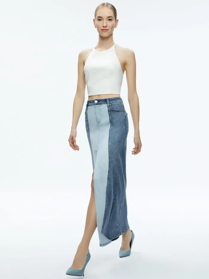 Skirts Women Alice Olivia RYE DENIM TWO TONE MAXI SKIRT Brooklyn Blue