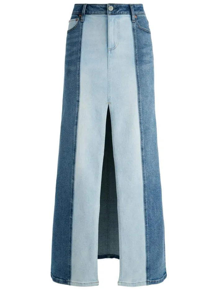 Skirts Women Alice Olivia RYE DENIM TWO TONE MAXI SKIRT Brooklyn Blue