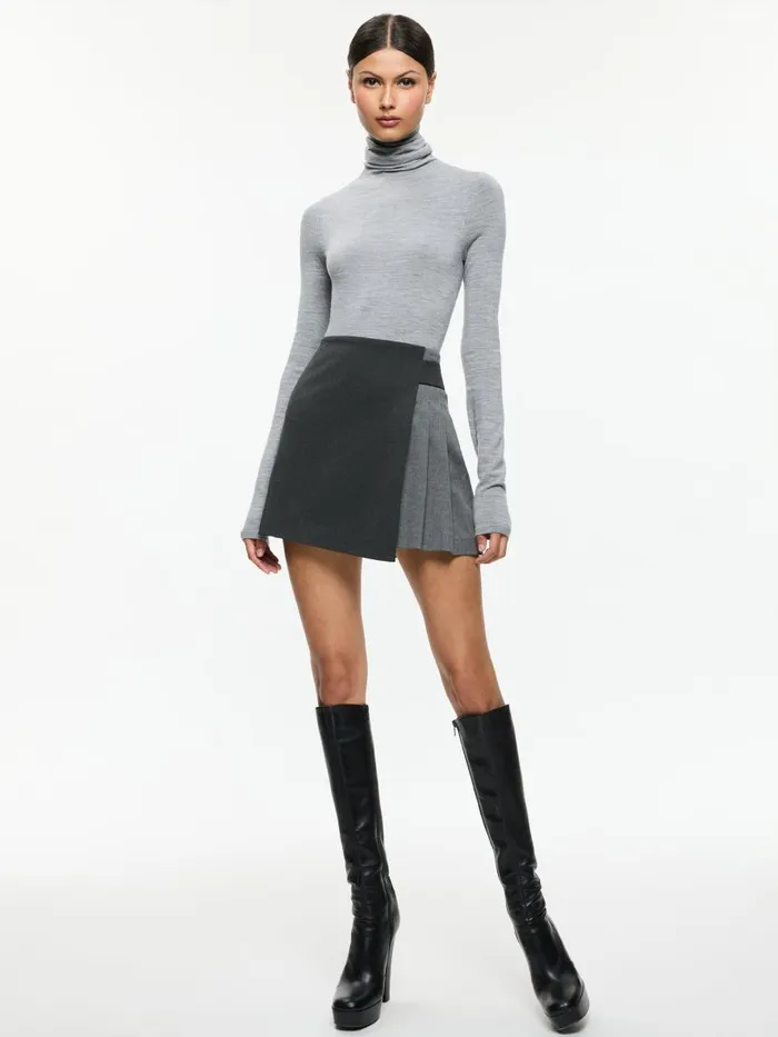 Skirts Women Alice Olivia TONI ASYMMETRIC PLEATED SKIRT Charcoal Grey Melange