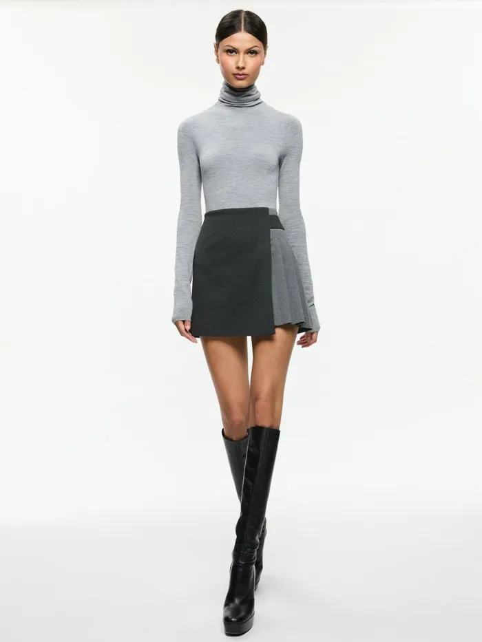 Skirts Women Alice Olivia TONI ASYMMETRIC PLEATED SKIRT Charcoal Grey Melange