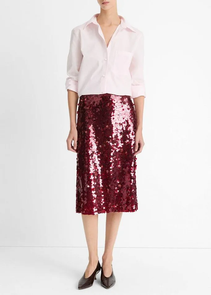 Skirts Women Vince Paillette Bias Skirt Ruby Ink