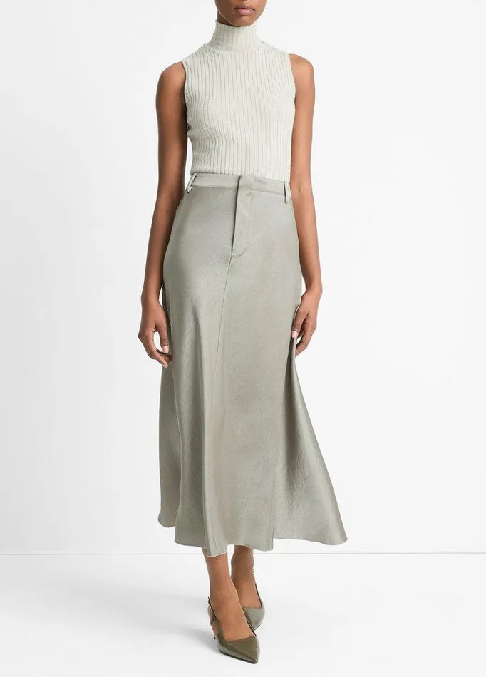 Skirts Women Vince Satin ALine Trouser Skirt Smoky Moss