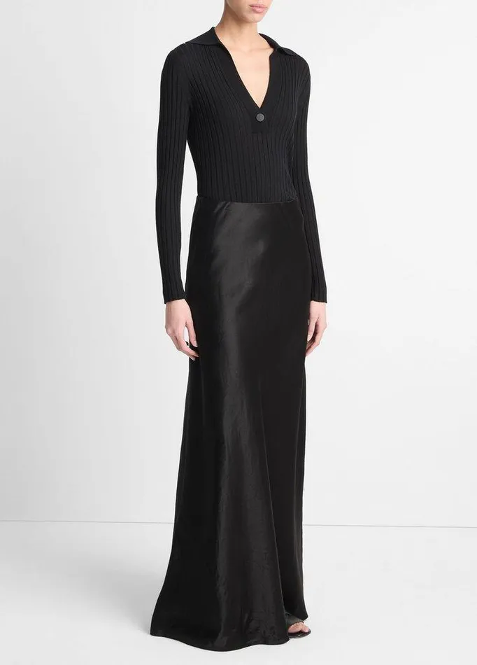 Skirts Women Vince Satin Maxi Skirt Black Skirts Women Vince Satin Maxi Skirt Black