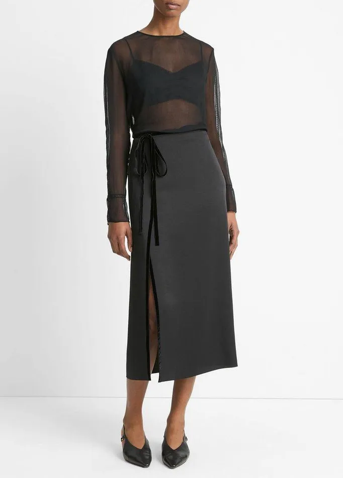 Skirts Women Vince VelvetTrim SideSlit Skirt Black