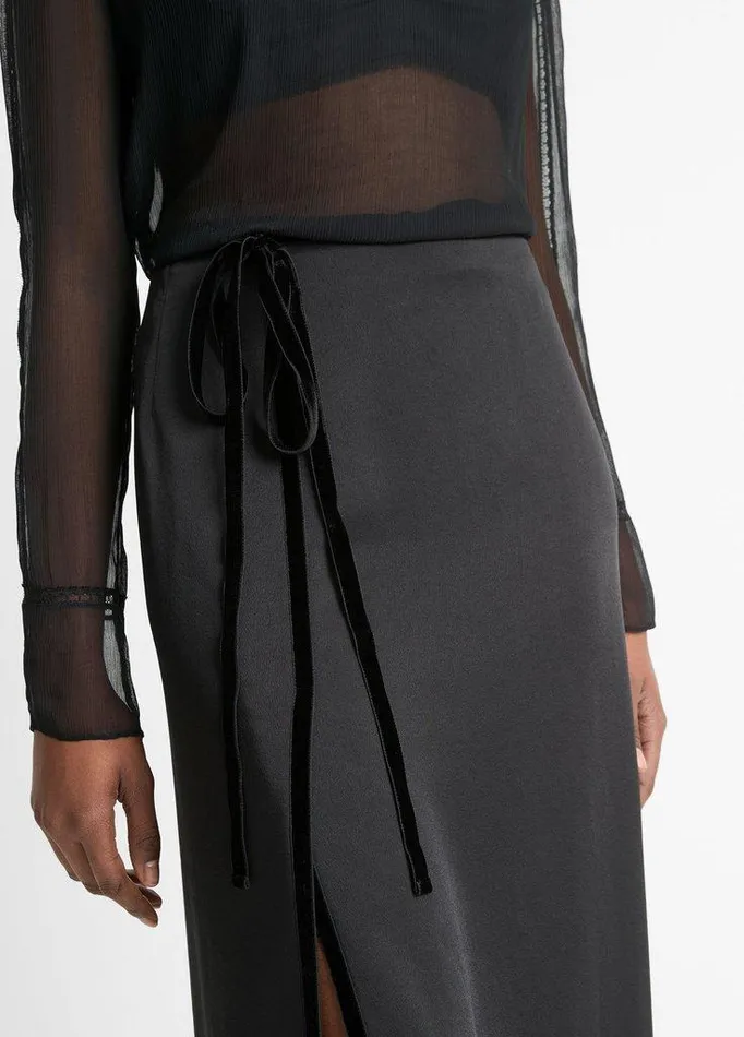 Skirts Women Vince VelvetTrim SideSlit Skirt Black Skirts Women Vince VelvetTrim SideSlit Skirt Black