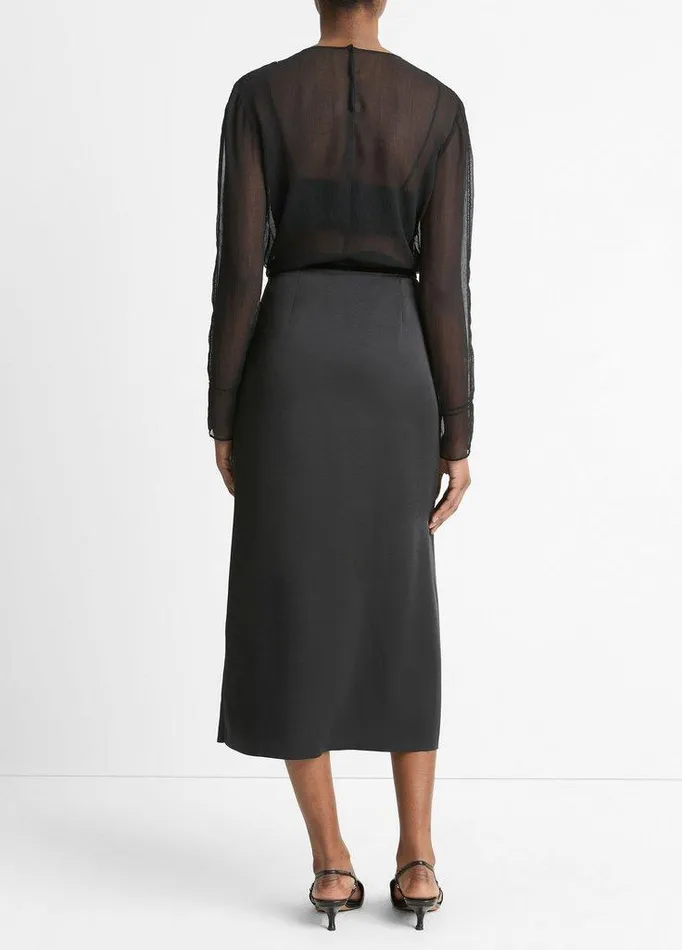 Skirts Women Vince VelvetTrim SideSlit Skirt Black Skirts Women Vince VelvetTrim SideSlit Skirt Black