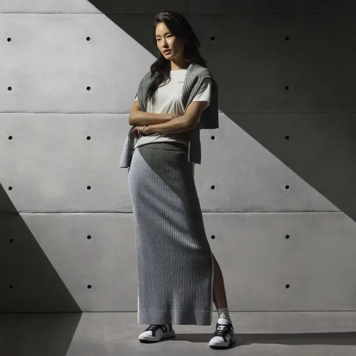 Skorts and Dresses Women GFORE HIGH WAISTED RIBBED MERINO WOOL BLEND MAXI SKIRT Heather Grey