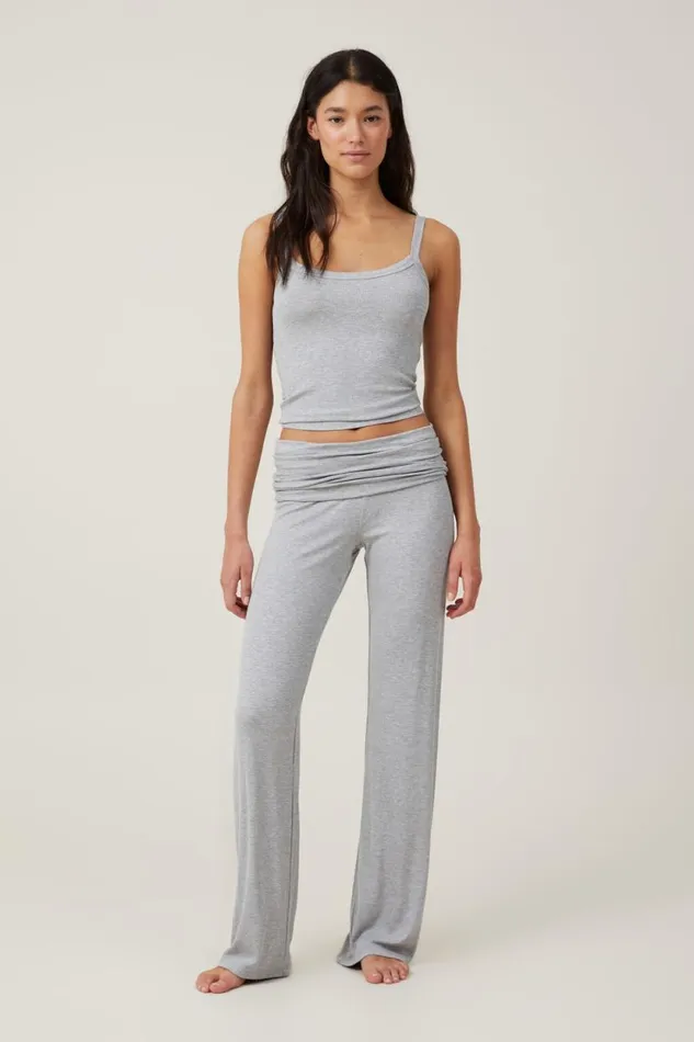 Sleep Recovery Roll Waist Pant Grey Marle Rib Women Cotton On Loungewear
