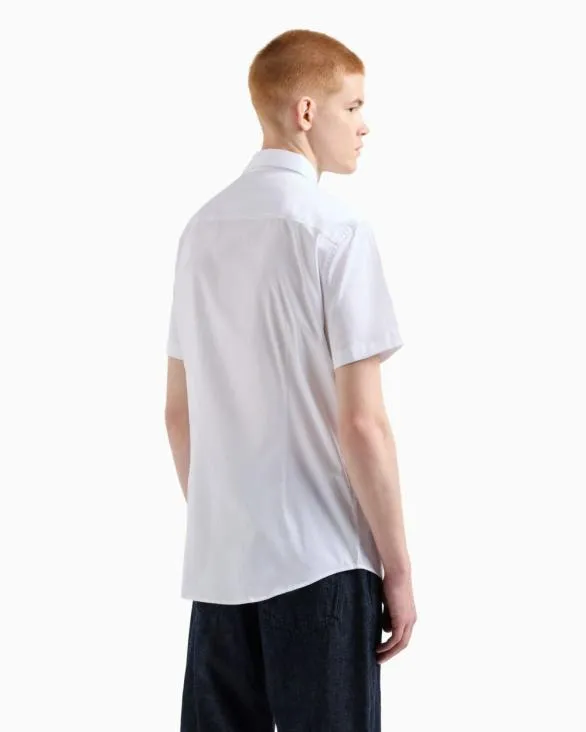 Slim Fit Short Sleeve Shirt In Stretch Satin White Men Armani Shirts Slim Fit Short Sleeve Shirt In Stretch Satin White Men Armani Shirts