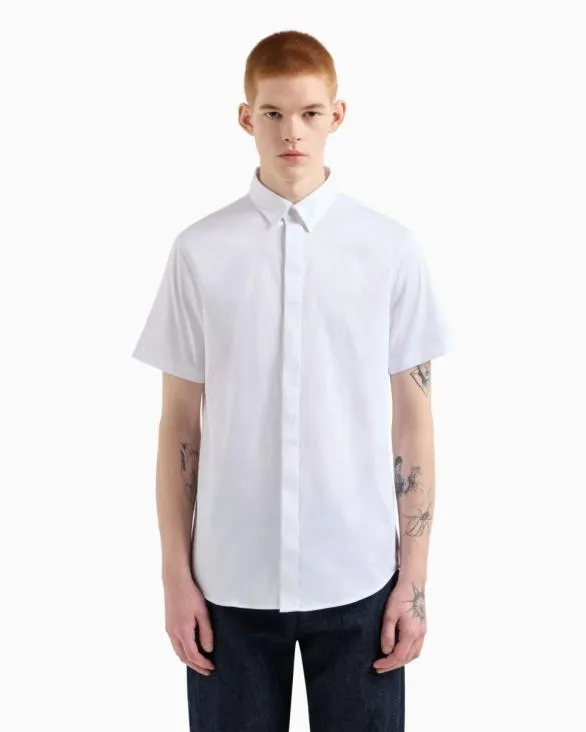 Slim Fit Short Sleeve Shirt In Stretch Satin White Men Armani Shirts Slim Fit Short Sleeve Shirt In Stretch Satin White Men Armani Shirts