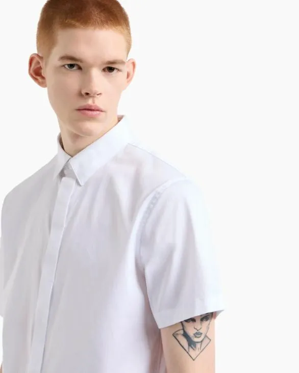 Slim Fit Short Sleeve Shirt In Stretch Satin White Men Armani Shirts Slim Fit Short Sleeve Shirt In Stretch Satin White Men Armani Shirts
