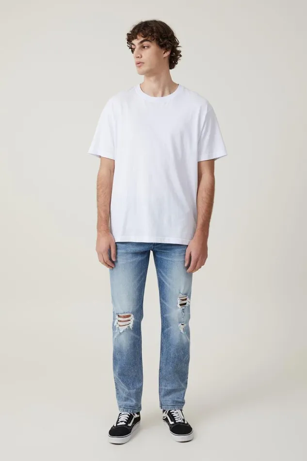 Slim Straight Jean West Blue Ripped Men Cotton On Pants