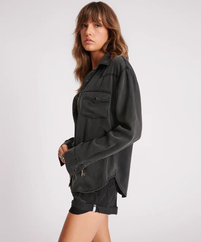 SOFT BLACK TENCEL WESTERN SHIRT Women One Teaspoon Shirts SOFT BLACK TENCEL WESTERN SHIRT Women One Teaspoon Shirts