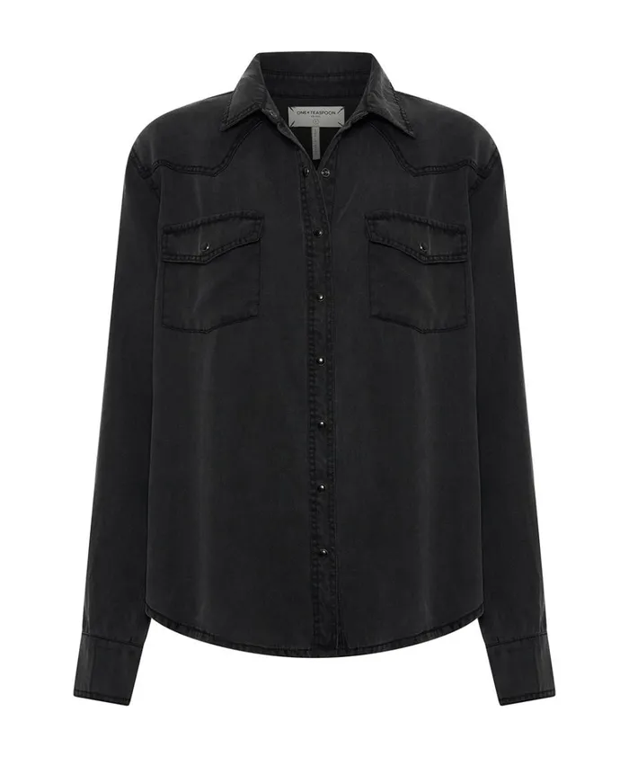 SOFT BLACK TENCEL WESTERN SHIRT Women One Teaspoon Shirts SOFT BLACK TENCEL WESTERN SHIRT Women One Teaspoon Shirts