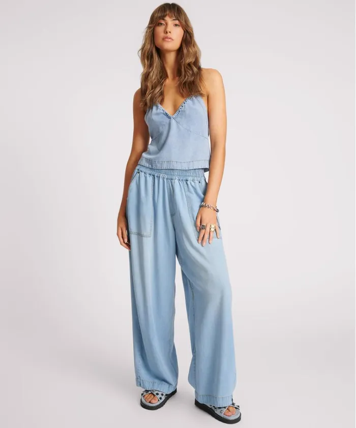 SOFT BLUE TENCEL HALTER TOP Women One Teaspoon Tops SOFT BLUE TENCEL HALTER TOP Women One Teaspoon Tops