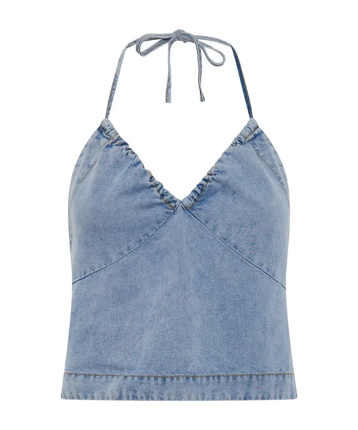 SOFT BLUE TENCEL HALTER TOP Women One Teaspoon Tops SOFT BLUE TENCEL HALTER TOP Women One Teaspoon Tops