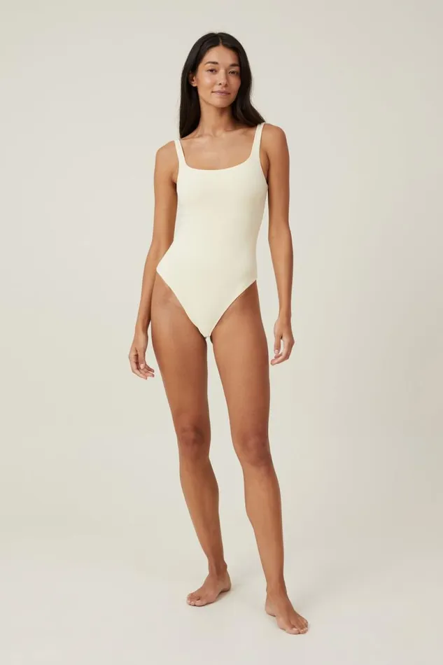 Soft Lounge Square Neck Bodysuit Panna Cotta Women Cotton On Tops
