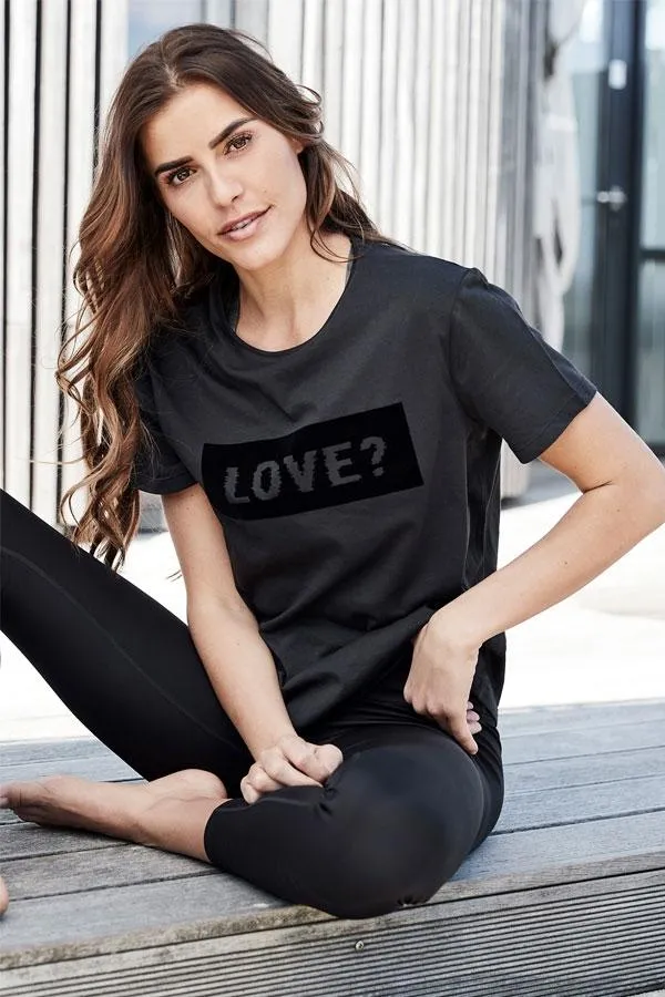Sosandar Activewear Women Black LOVE Slogan Activewear T Shirt Black