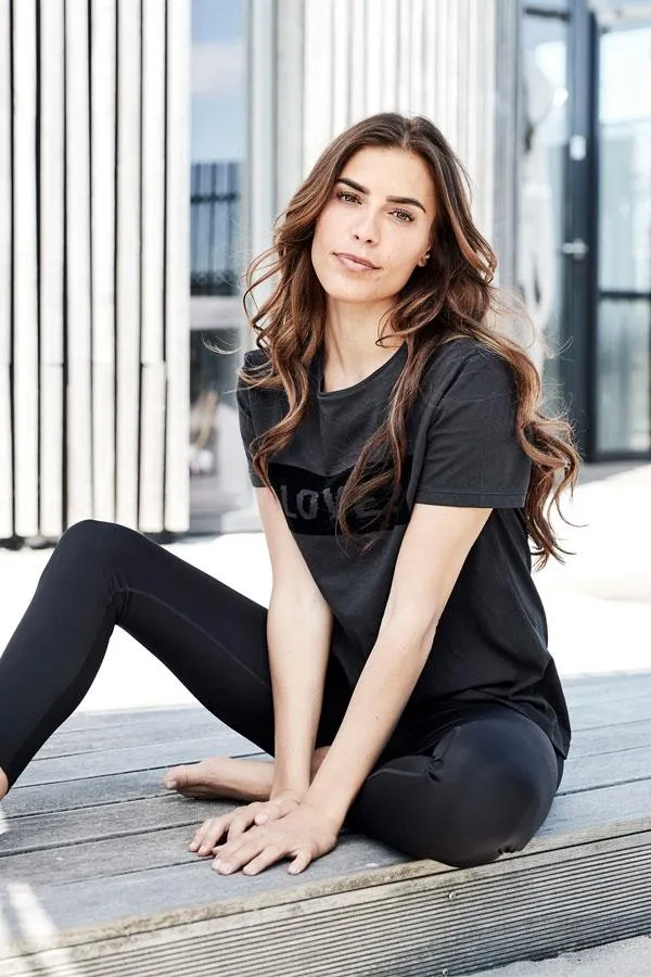 Sosandar Activewear Women Black LOVE Slogan Activewear T Shirt Black