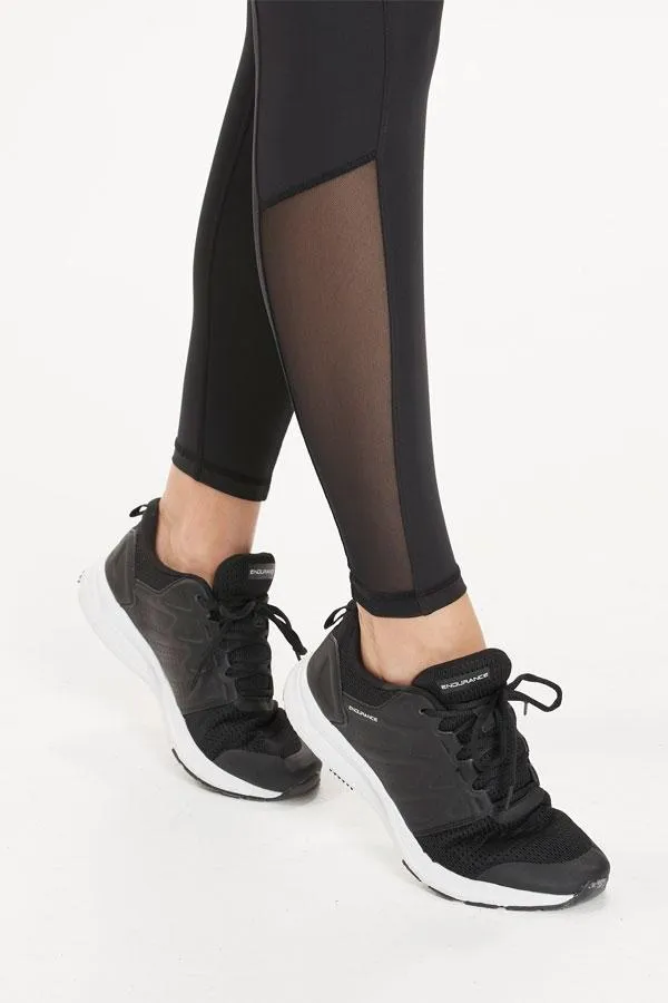 Sosandar Activewear Women Black Mesh Panel High Waisted Sleek Activewear Leggings Black
