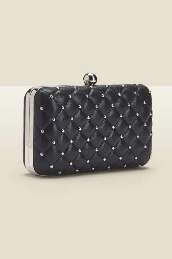 Sosandar Bags and Belts Women Black and Silver Stud Detail Clutch Bag Black Silver Sosandar Bags and Belts Women Black and Silver Stud Detail Clutch Bag Black Silver