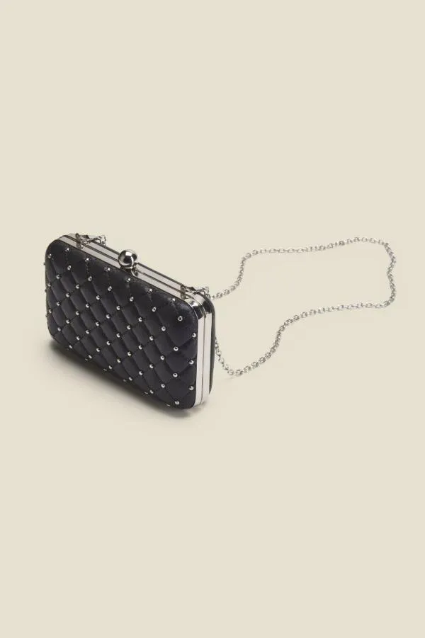 Sosandar Bags and Belts Women Black and Silver Stud Detail Clutch Bag Black Silver