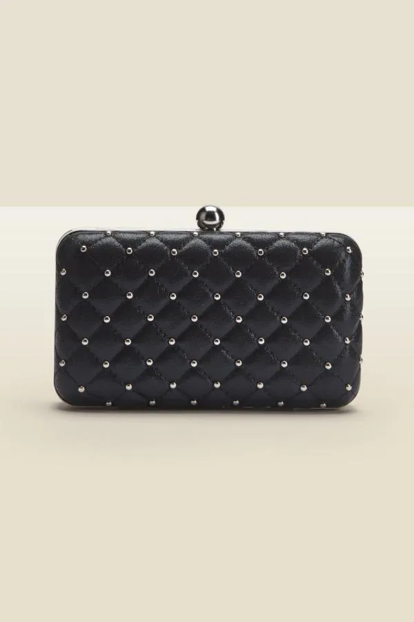 Sosandar Bags and Belts Women Black and Silver Stud Detail Clutch Bag Black Silver