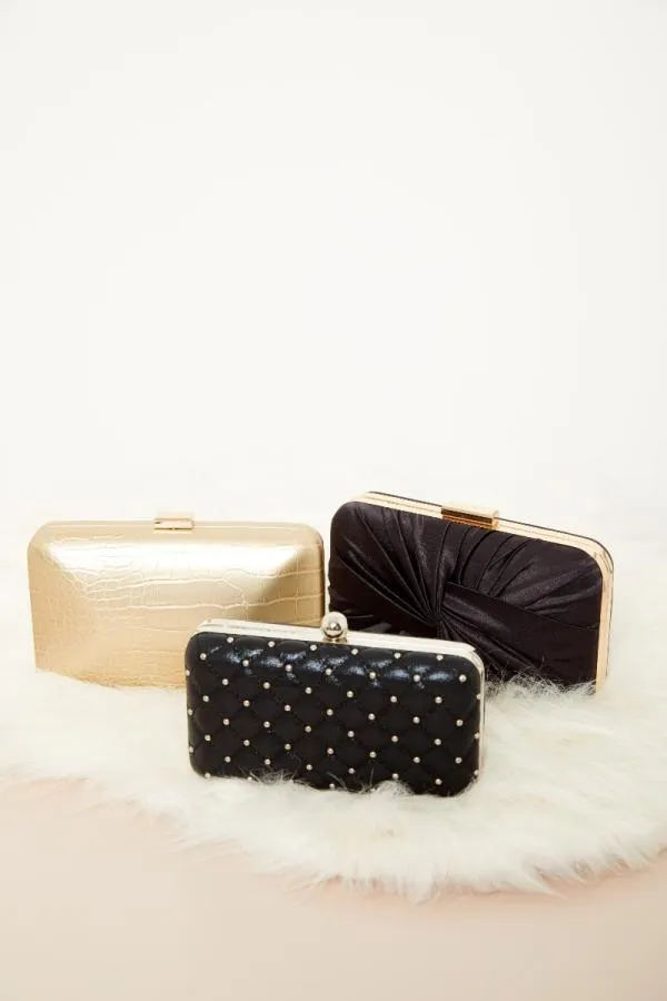 Sosandar Bags and Belts Women Black and Silver Stud Detail Clutch Bag Black Silver