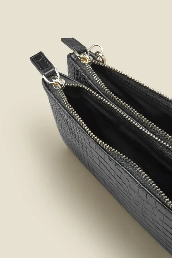 Sosandar Bags and Belts Women Black Luxe Leather Croc Effect Bag With Gold Chain Strap Black