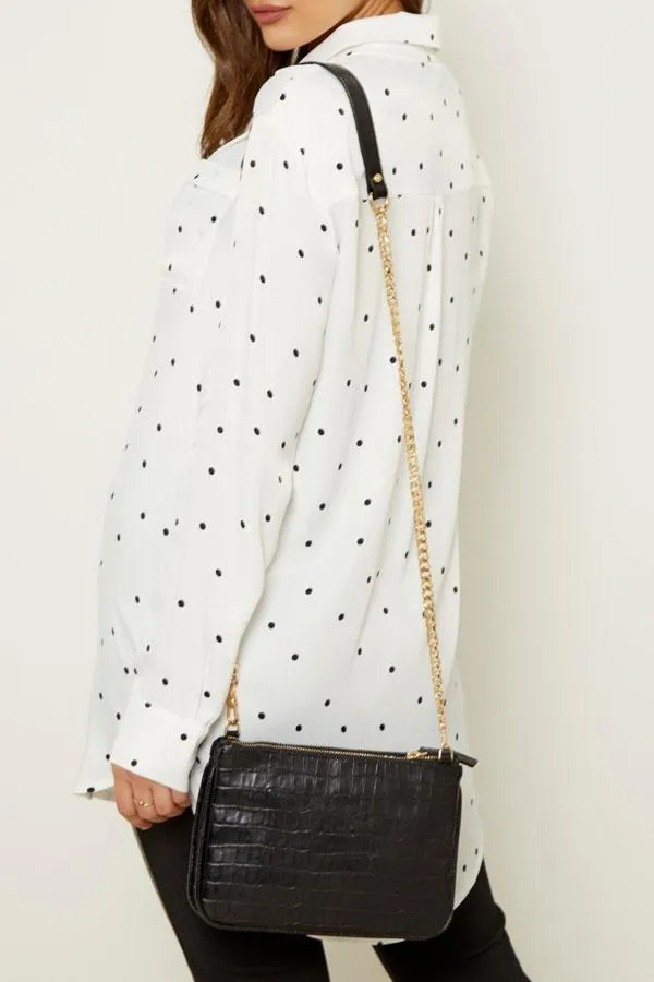 Sosandar Bags and Belts Women Black Luxe Leather Croc Effect Bag With Gold Chain Strap Black