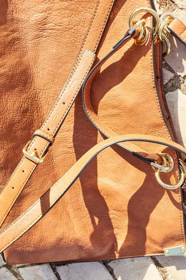 Sosandar Bags and Belts Women Tan Faux Suede and Leather Tote Bag With Shoulder Strap Tan