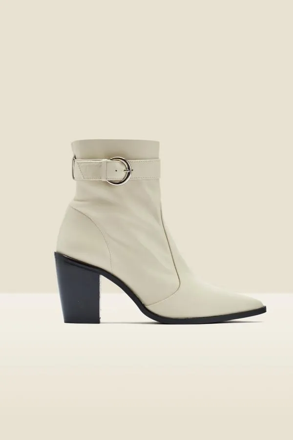 Sosandar Boots Women Amelia Cream Leather Buckle Detail Western Boot Cream