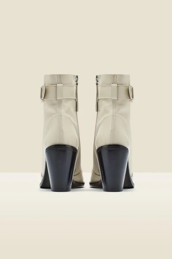 Sosandar Boots Women Amelia Cream Leather Buckle Detail Western Boot Cream