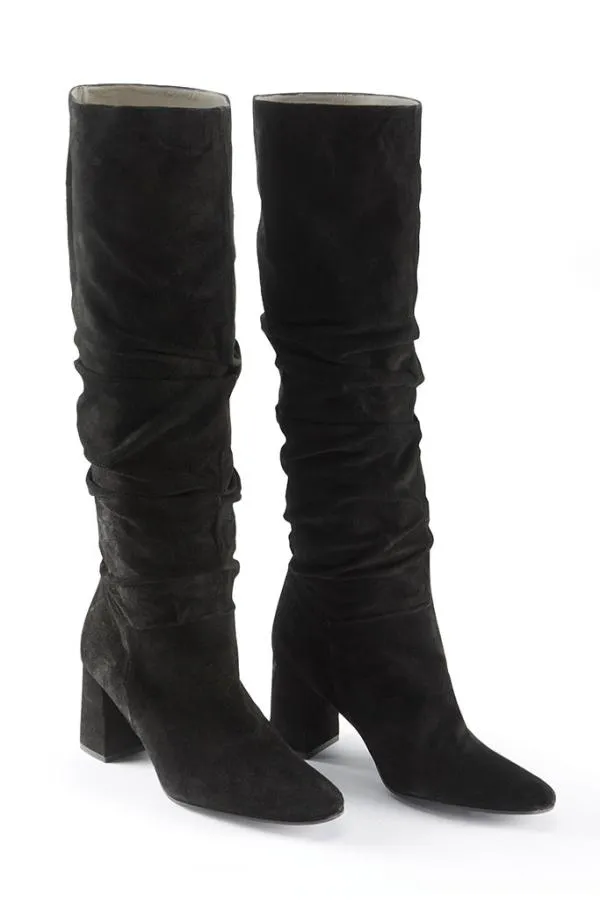Sosandar Boots Women Black Suede Pull On Knee High Boot Black