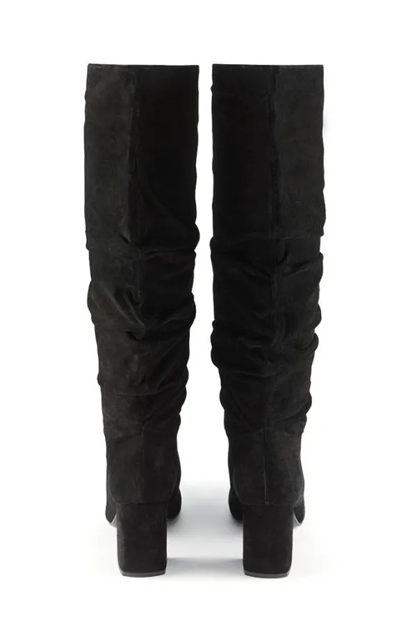 Sosandar Boots Women Black Suede Pull On Knee High Boot Black