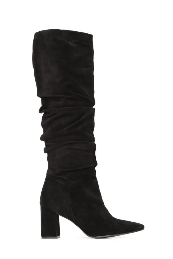 Sosandar Boots Women Black Suede Pull On Knee High Boot Black