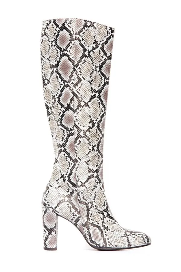 Sosandar Boots Women Snake Print Leather Knee High Boot